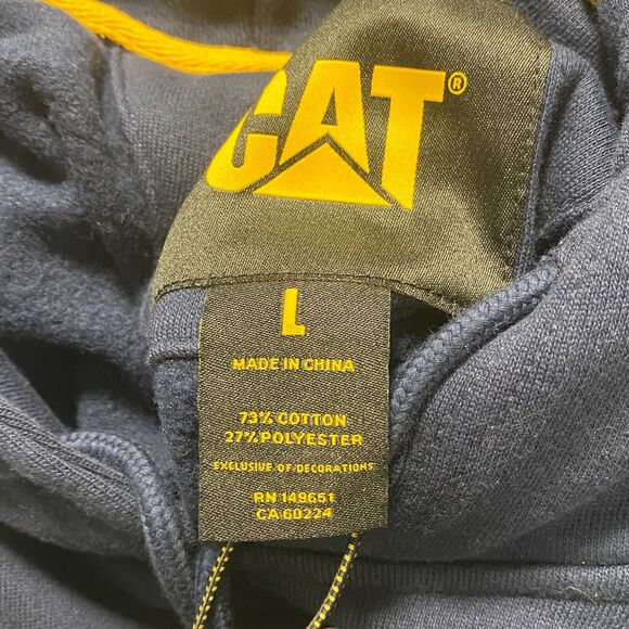 CAT Caterpillar Heavy Equipment Logo Hoodie Sweatshirt Pullover Blue Silver L - Picture 6 of 6